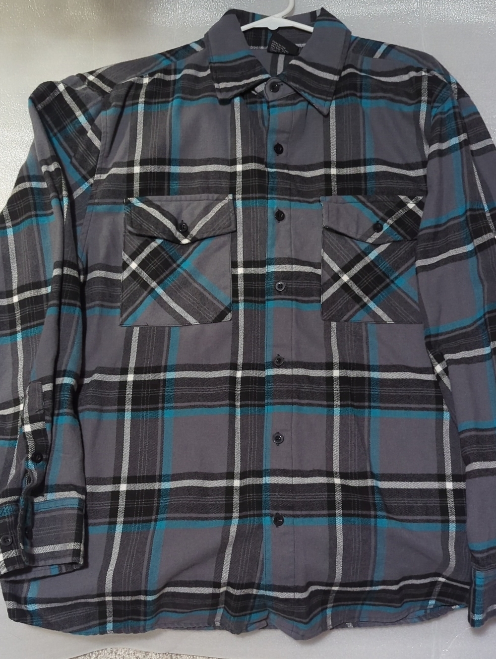Men's Plaid Lightweight Shirt Jacket in Gray & Teal